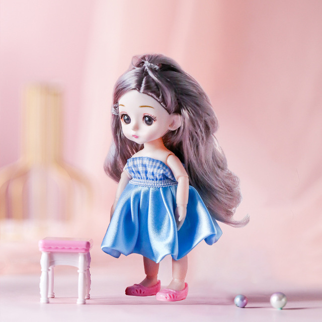 Nowa Lalka BJD ruchoma 16cm 13-wspólna w sukience 1/12, do zabaw domowych dla dziewczynki, z 3D oczami - prezent DIY - Wianko - 16