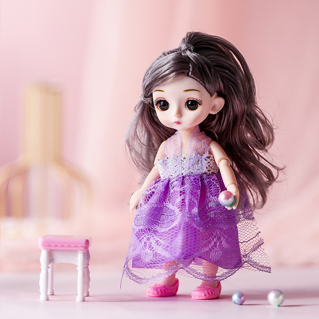 Nowa Lalka BJD ruchoma 16cm 13-wspólna w sukience 1/12, do zabaw domowych dla dziewczynki, z 3D oczami - prezent DIY - Wianko - 8