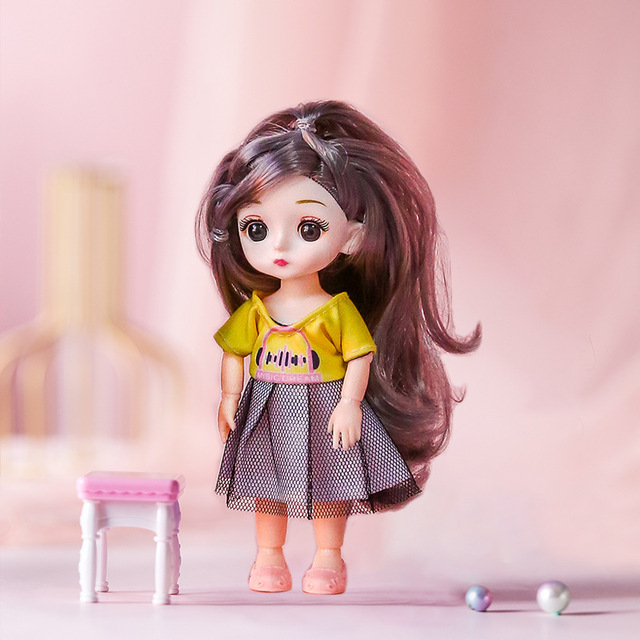 Nowa Lalka BJD ruchoma 16cm 13-wspólna w sukience 1/12, do zabaw domowych dla dziewczynki, z 3D oczami - prezent DIY - Wianko - 11