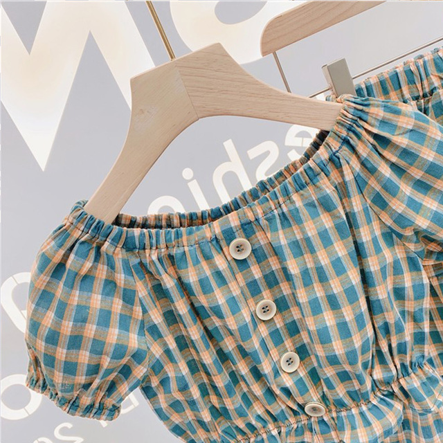 Nowa letnia koszula o kratę i spódnica dla dziewczynki - zestaw 2 sztuki - Wianko - 6