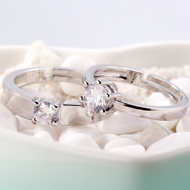 Koreański styl pierścionek ślubne - symulacja metalu, cyrkonie, miedź, srebro - Wianko - 5