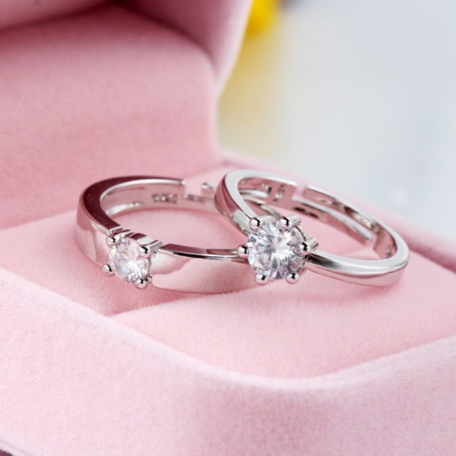 Koreański styl pierścionek ślubne - symulacja metalu, cyrkonie, miedź, srebro - Wianko - 7