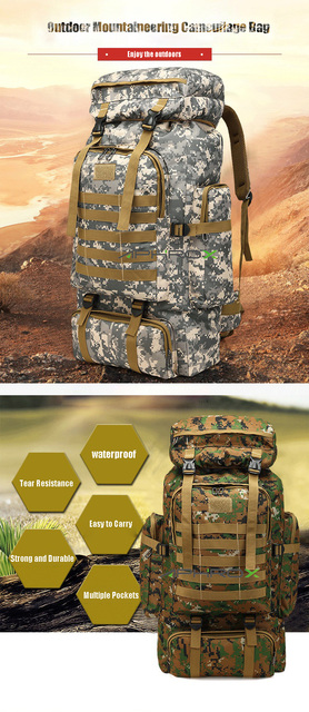 Plecak wojskowy kamuflaż 80L z wodoodpornym elastycznym materiałem - Wianko - 1