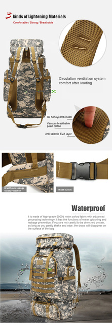 Plecak wojskowy kamuflaż 80L z wodoodpornym elastycznym materiałem - Wianko - 5