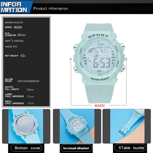 Męsko-damski zegarek LED z funkcjami sportowymi, 24-godzinny alarm i wyświetlaczem cyfrowym - Wianko - 25