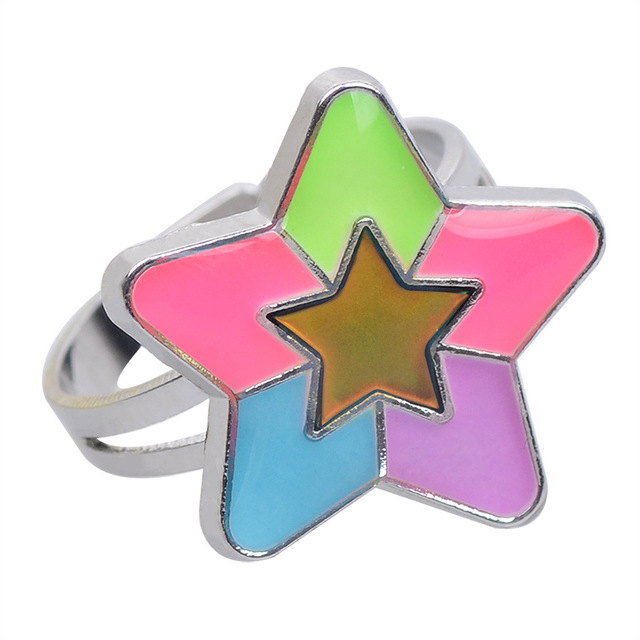 Posrebrzany pierścień z czujnikiem temperatury – na zmianę kolorów, serce gwiazda, styl vintage - Wianko - 13