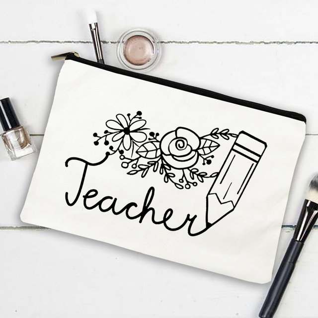 Kosmetyczka torba na przybory do makijażu z płótna - idealny prezent na Dzień Nauczyciela - Wianko - 3