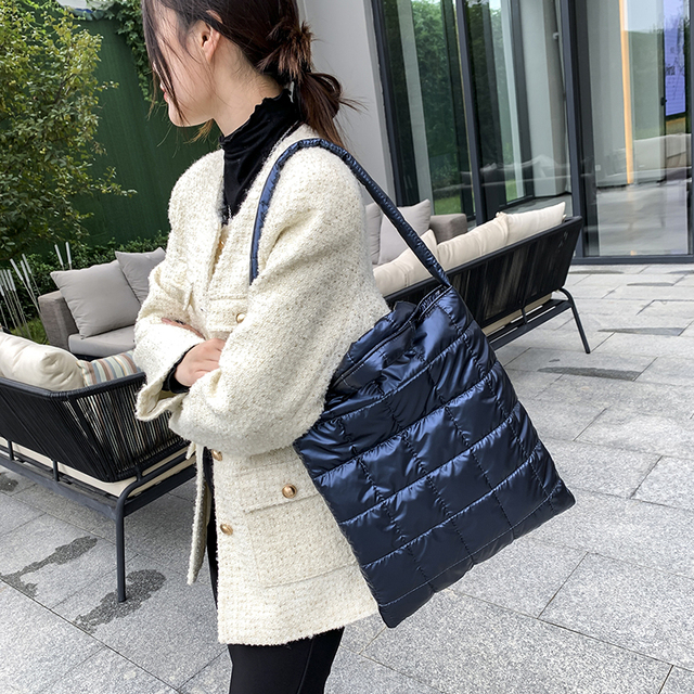 Duża miękka nylonowa torba na ramię dla kobiet - trendy 2021, zimowa, markowa, czarna - Wianko - 6