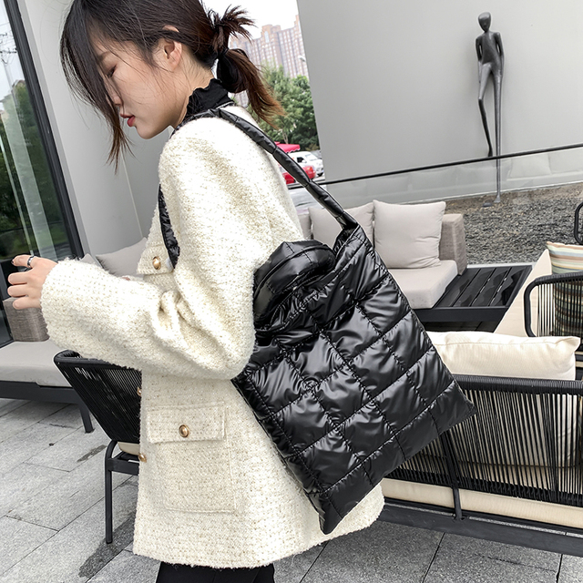 Duża miękka nylonowa torba na ramię dla kobiet - trendy 2021, zimowa, markowa, czarna - Wianko - 3
