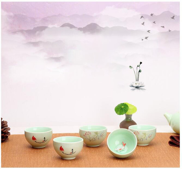 Zestaw 4 wysokiej jakości chińskich ceramikowych filiżanek na herbatę - Wianko - 1