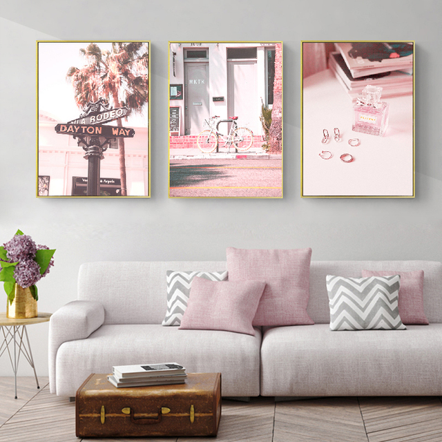 Nordicfashion - Różowe tło z kwiatami, nowoczesny styl - Obraz artystyczny na płótnie, dekoracje do sypialni w designerskim stylu - Wianko - 5