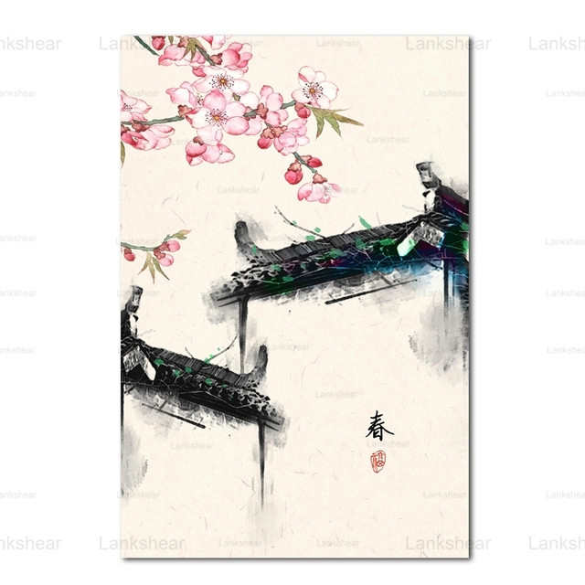 Obraz na płótnie - Chiński styl - Kwiat śliwy - Roślinny nadruk - Plakat dekoracyjny - Do sypialni i salonu - Bez ramy - Wianko - 3