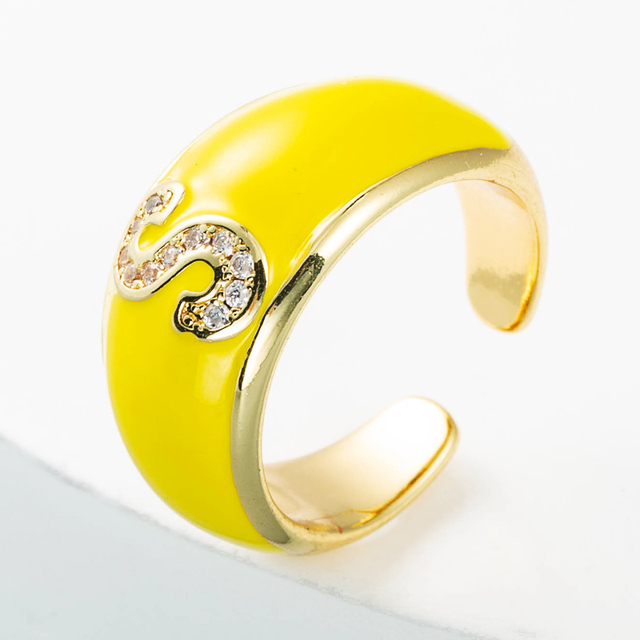 Elegancki pierścień z emalią, regulowany, pozłacany, z cyrkoniami - idealny prezent dla dziewczyny - Wianko - 22