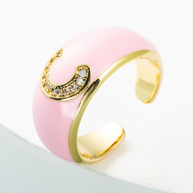 Elegancki pierścień z emalią, regulowany, pozłacany, z cyrkoniami - idealny prezent dla dziewczyny - Wianko - 6