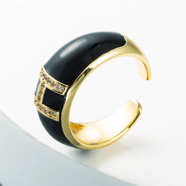 Elegancki pierścień z emalią, regulowany, pozłacany, z cyrkoniami - idealny prezent dla dziewczyny - Wianko - 11