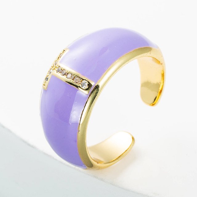 Elegancki pierścień z emalią, regulowany, pozłacany, z cyrkoniami - idealny prezent dla dziewczyny - Wianko - 23