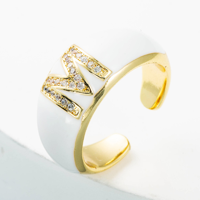 Elegancki pierścień z emalią, regulowany, pozłacany, z cyrkoniami - idealny prezent dla dziewczyny - Wianko - 16