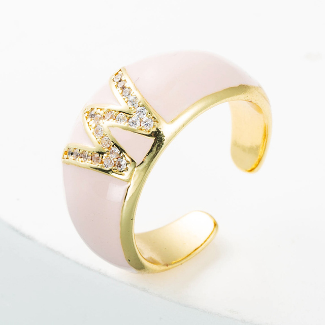 Elegancki pierścień z emalią, regulowany, pozłacany, z cyrkoniami - idealny prezent dla dziewczyny - Wianko - 26