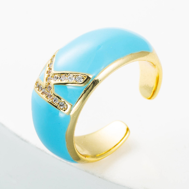 Elegancki pierścień z emalią, regulowany, pozłacany, z cyrkoniami - idealny prezent dla dziewczyny - Wianko - 14