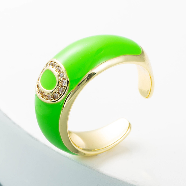 Elegancki pierścień z emalią, regulowany, pozłacany, z cyrkoniami - idealny prezent dla dziewczyny - Wianko - 18