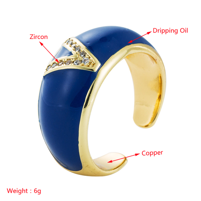 Elegancki pierścień z emalią, regulowany, pozłacany, z cyrkoniami - idealny prezent dla dziewczyny - Wianko - 2