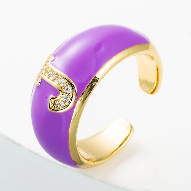Elegancki pierścień z emalią, regulowany, pozłacany, z cyrkoniami - idealny prezent dla dziewczyny - Wianko - 13