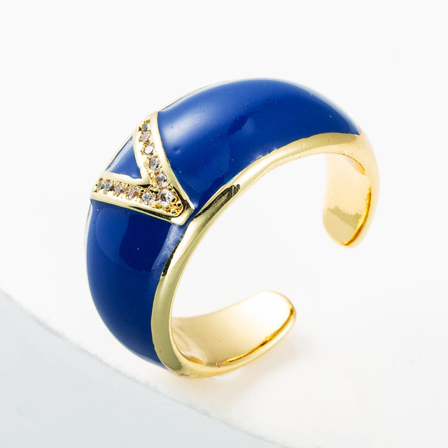 Elegancki pierścień z emalią, regulowany, pozłacany, z cyrkoniami - idealny prezent dla dziewczyny - Wianko - 25