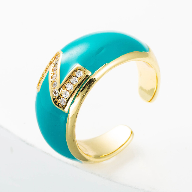 Elegancki pierścień z emalią, regulowany, pozłacany, z cyrkoniami - idealny prezent dla dziewczyny - Wianko - 29