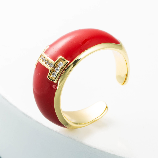 Elegancki pierścień z emalią, regulowany, pozłacany, z cyrkoniami - idealny prezent dla dziewczyny - Wianko - 12