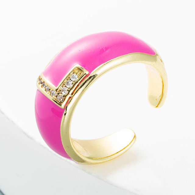 Elegancki pierścień z emalią, regulowany, pozłacany, z cyrkoniami - idealny prezent dla dziewczyny - Wianko - 15