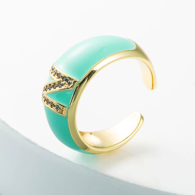 Elegancki pierścień z emalią, regulowany, pozłacany, z cyrkoniami - idealny prezent dla dziewczyny - Wianko - 17