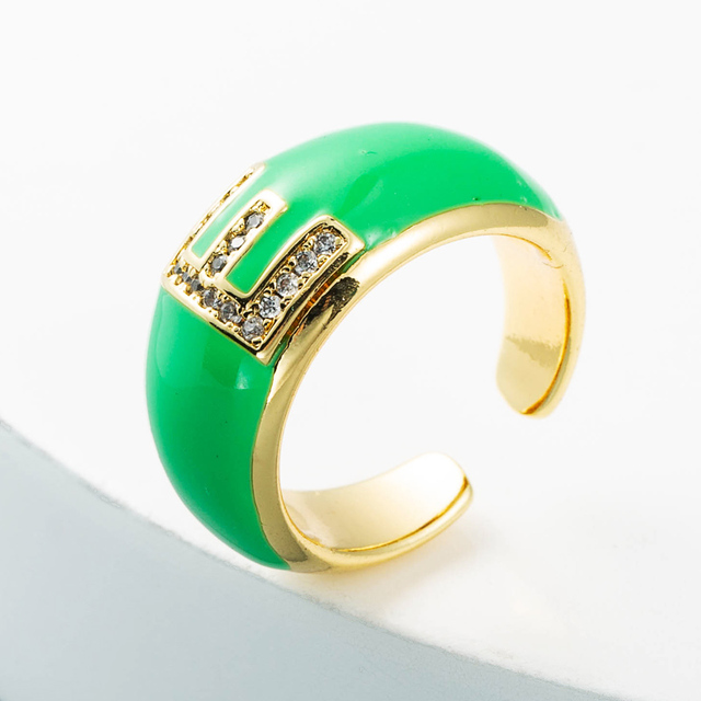 Elegancki pierścień z emalią, regulowany, pozłacany, z cyrkoniami - idealny prezent dla dziewczyny - Wianko - 8