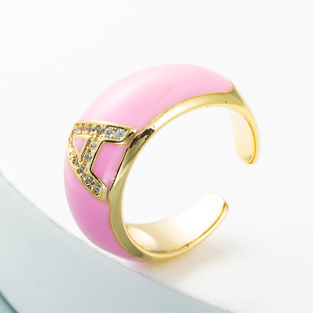 Elegancki pierścień z emalią, regulowany, pozłacany, z cyrkoniami - idealny prezent dla dziewczyny - Wianko - 5