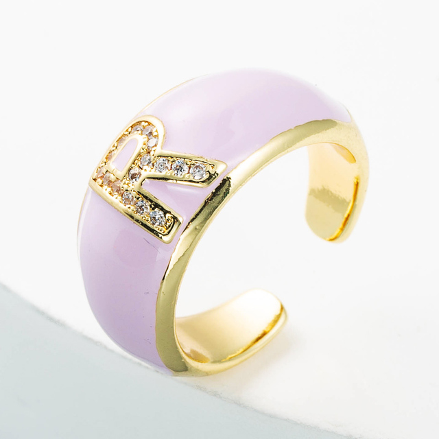 Elegancki pierścień z emalią, regulowany, pozłacany, z cyrkoniami - idealny prezent dla dziewczyny - Wianko - 21