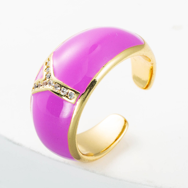 Elegancki pierścień z emalią, regulowany, pozłacany, z cyrkoniami - idealny prezent dla dziewczyny - Wianko - 28