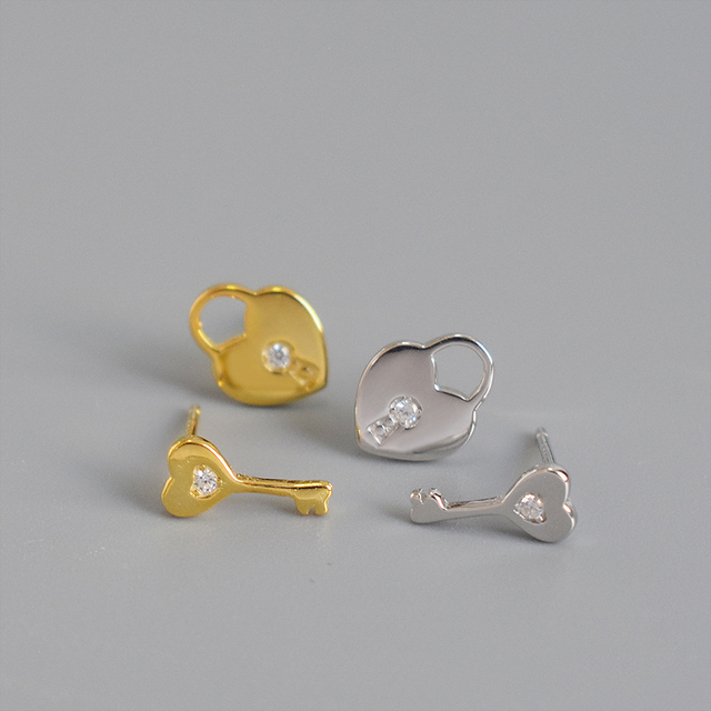 Kolczyki dla kobiet z blokadą i kluczem, wykonane z prawdziwego srebra 925, z kryształami - mini, eleganckie ozdoby do uszu - Wianko - 5