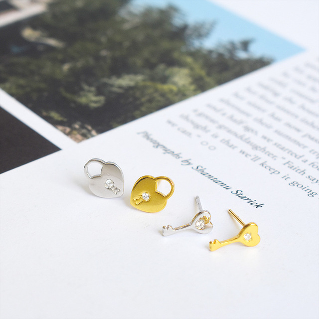 Kolczyki dla kobiet z blokadą i kluczem, wykonane z prawdziwego srebra 925, z kryształami - mini, eleganckie ozdoby do uszu - Wianko - 3