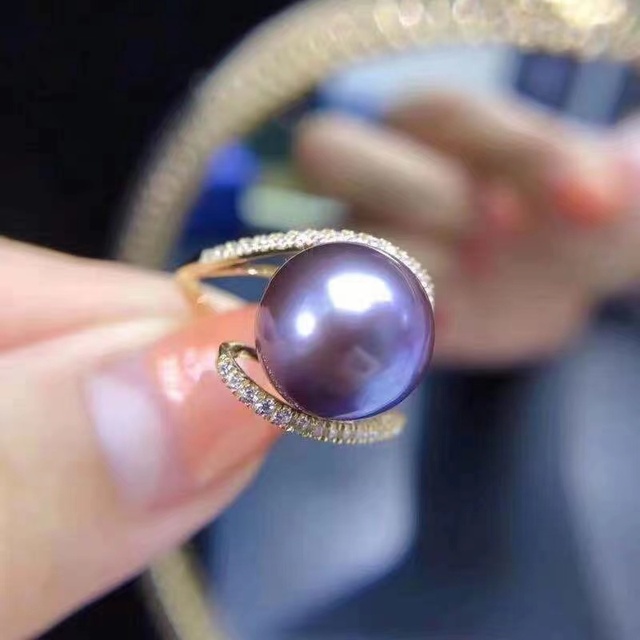 Pierścionek muszla z perłą fioletowy biały czarny - Australia Morska perełka - pierścionek muszla z perłą Australia - fioletowy biały czarny - Wianko - 5