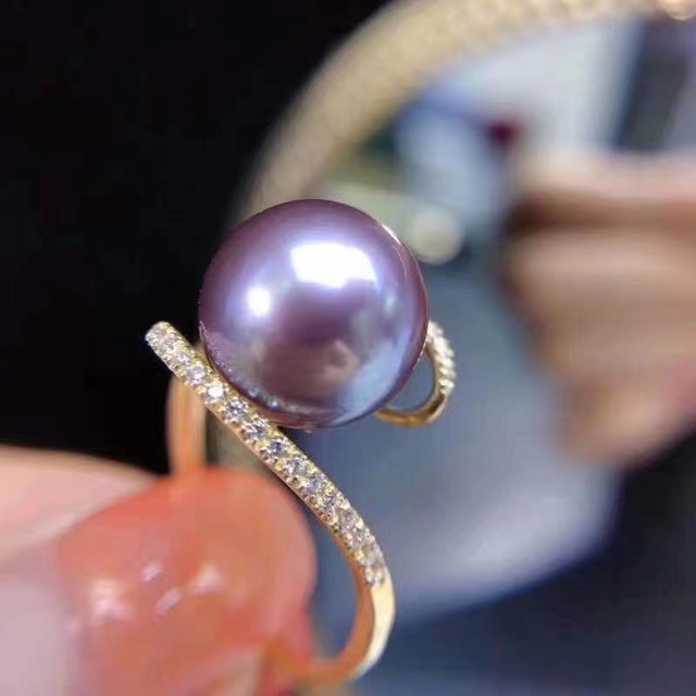Pierścionek muszla z perłą fioletowy biały czarny - Australia Morska perełka - pierścionek muszla z perłą Australia - fioletowy biały czarny - Wianko - 3