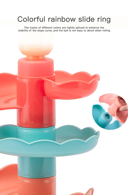 Zestaw edukacyjnych zabawek Spin Track - Tocząca się piłka, wieża kreskówka i małpa do układania - zabawki Montessori do nauki kolorów i kształtów dla dzieci - Wianko - 10