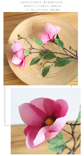 Kompozycja kwiatowa z dwiema głowami sztucznej magnolii wykonana z jedwabiu - idealna na ślubne dekoracje i do ozdób domowych - Wianko - 16