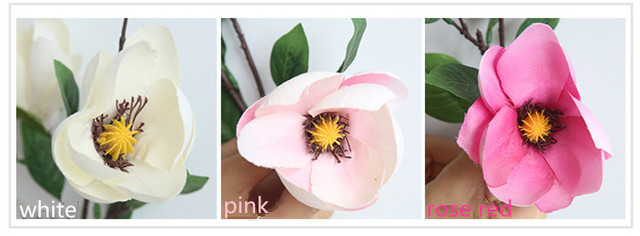 Kompozycja kwiatowa z dwiema głowami sztucznej magnolii wykonana z jedwabiu - idealna na ślubne dekoracje i do ozdób domowych - Wianko - 8