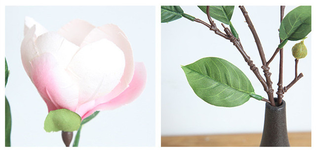 Kompozycja kwiatowa z dwiema głowami sztucznej magnolii wykonana z jedwabiu - idealna na ślubne dekoracje i do ozdób domowych - Wianko - 13