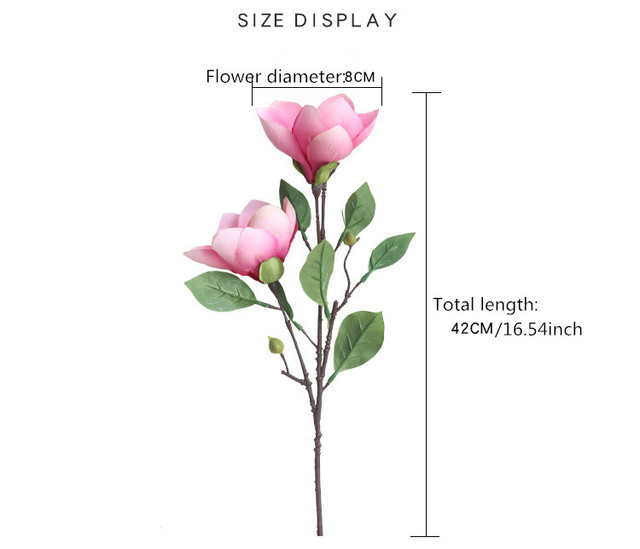Kompozycja kwiatowa z dwiema głowami sztucznej magnolii wykonana z jedwabiu - idealna na ślubne dekoracje i do ozdób domowych - Wianko - 6