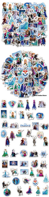 Zestaw 50 sztuk naklejek Disney Frozen 2 Elsa, Anna, Olaf - wodoodporne, do deski, laptopa - Wianko - 1