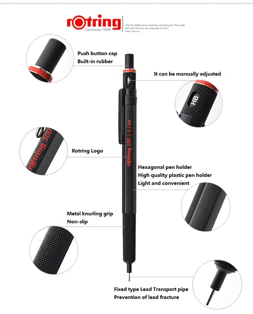 Rotring 500 automatyczny ołówek: 0.5/0.7mm, plastikowy uchwyt, metalowy uchwyt radełkowany - Wianko - 3