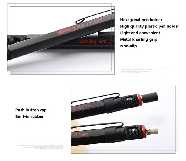 Rotring 500 automatyczny ołówek: 0.5/0.7mm, plastikowy uchwyt, metalowy uchwyt radełkowany - Wianko - 5