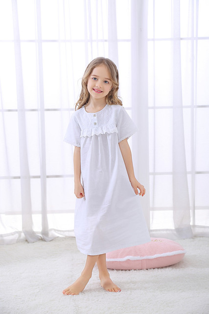 Koszula nocna dziecięca z krótkim lub długim rękawem w stylu vintage dla dziewczynek - bielizna nocna piżama księżniczki - Wianko - 5