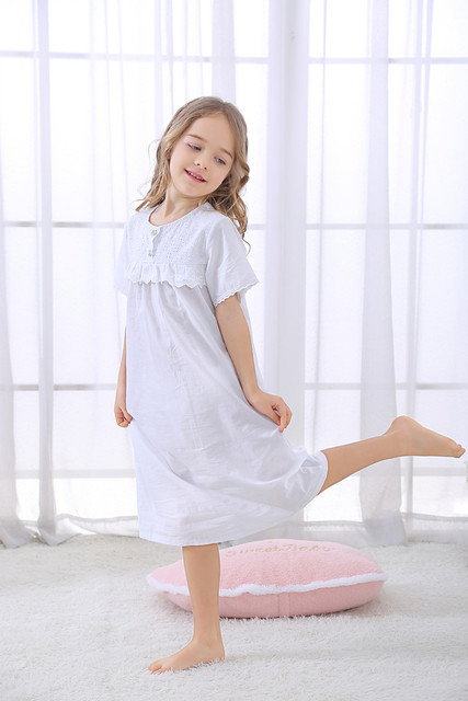 Koszula nocna dziecięca z krótkim lub długim rękawem w stylu vintage dla dziewczynek - bielizna nocna piżama księżniczki - Wianko - 10