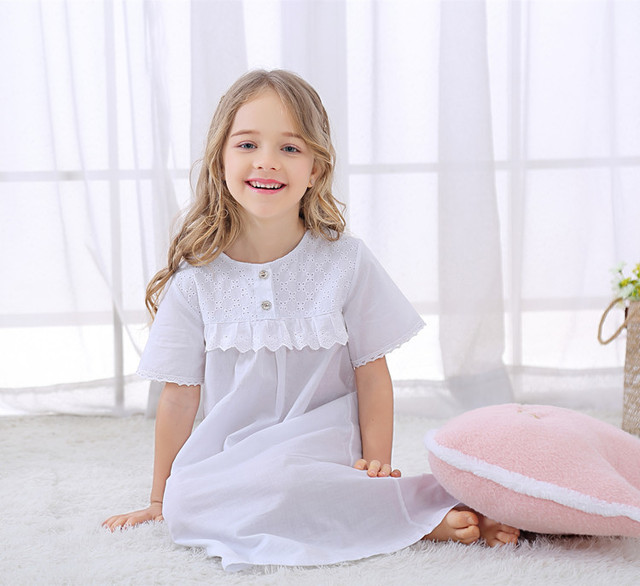 Koszula nocna dziecięca z krótkim lub długim rękawem w stylu vintage dla dziewczynek - bielizna nocna piżama księżniczki - Wianko - 9
